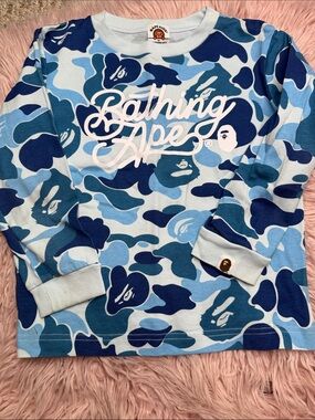 Bape Kids Blue Camo Long Sleeve Tee